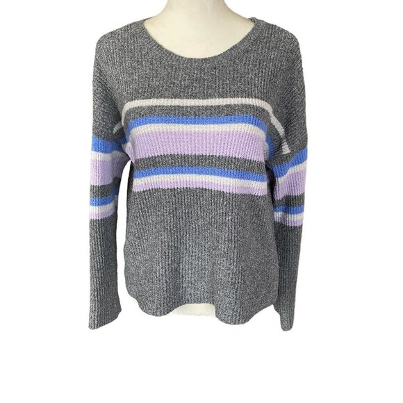 Arizona Jean Co. women's medium gray long sleeve sweater stripes stretchy - Picture 1 of 12
